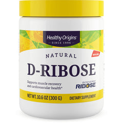 HRG020 | White jar with yellow lid labeled Natural D-Ribose dietary supplement NET WT. 10.6 OZ (300 G)