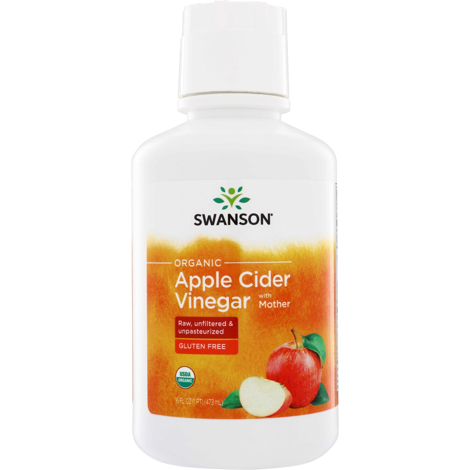 SWF195 | Swanson Organic Apple Cider Vinegar with Mother, 16 fl oz, raw unfiltered and unpasteurized, gluten free