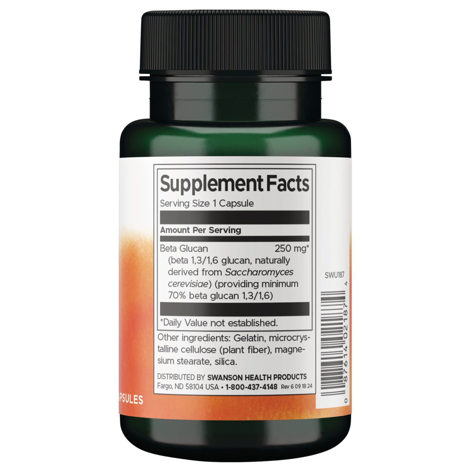 SWU187 | Back label with supplement facts and serving information