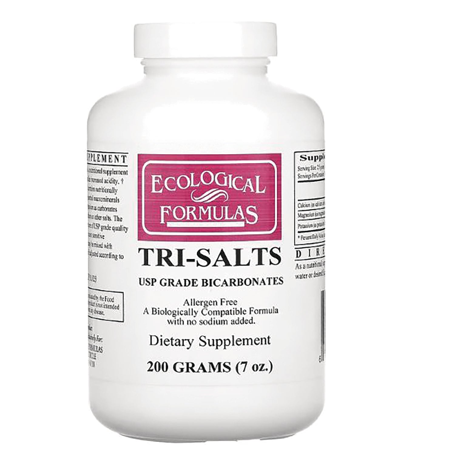 CRR013 | Ecological Formulas TRI-SALTS white supplement bottle labeled USP GRADE BICARBONATES 200 GRAMS (7 oz.)