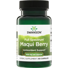 SW1338 | Swanson Full Spectrum Maqui Berry supplement bottle, Antioxidant Support, 400 mg per capsule, 60 capsules
