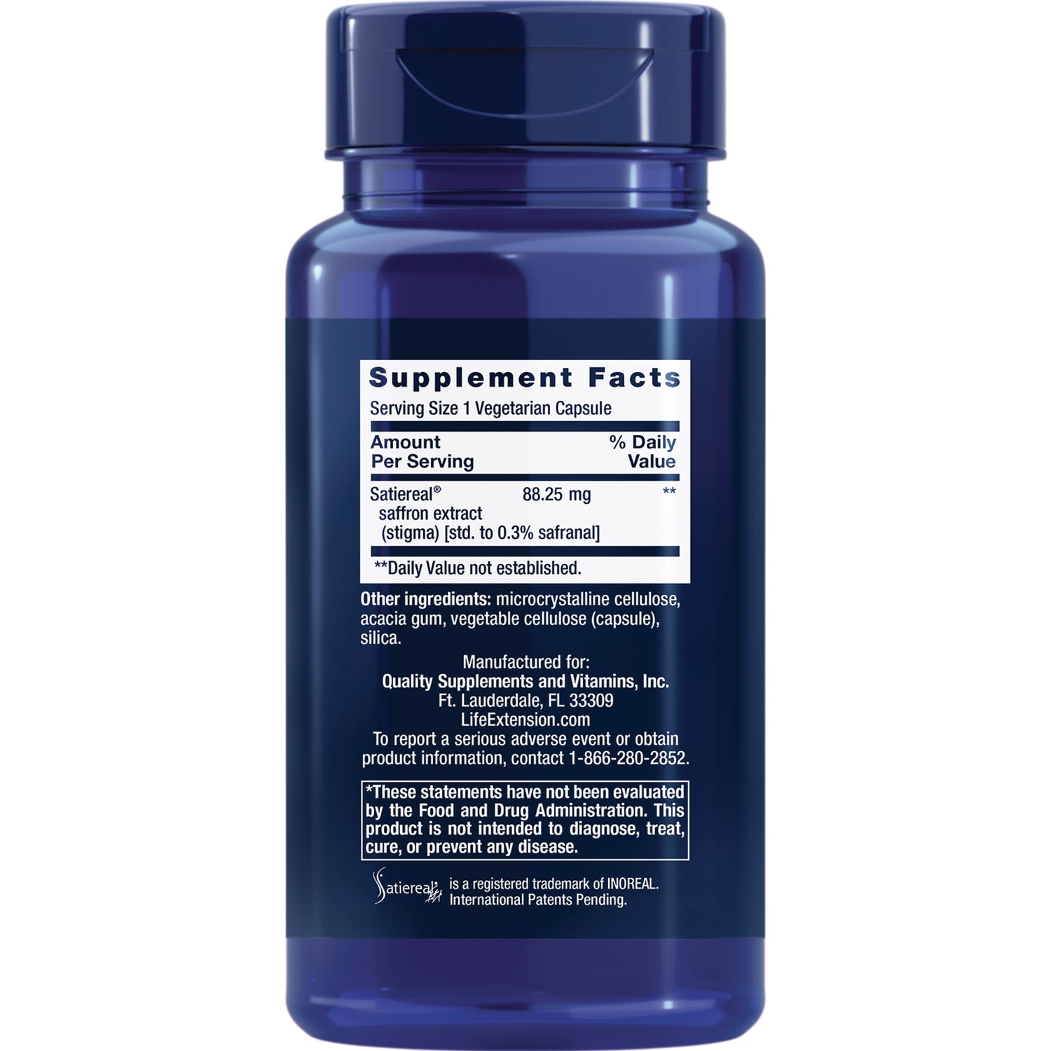 LE092 | Back of blue supplement bottle showing Supplement Facts panel and ingredient text