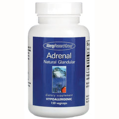 ARG046 | White bottle with blue label reading Adrenal Natural Glandular dietary supplement HYPOALLERGENIC 150 vegicaps