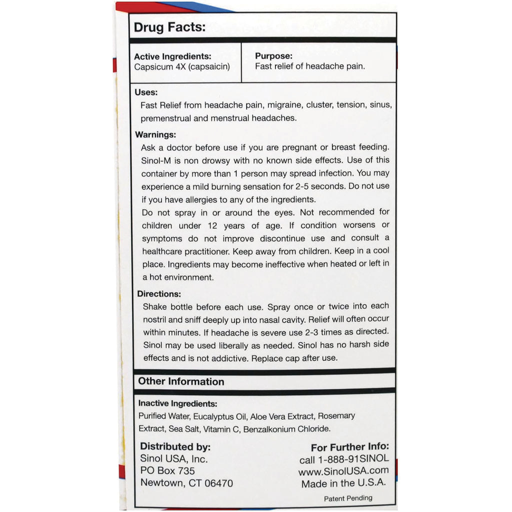 SNL005 | Drug Facts panel with Capsicum 4X (capsaicin) for fast relief of headache pain, directions and inactive ingredients - Thumbnail