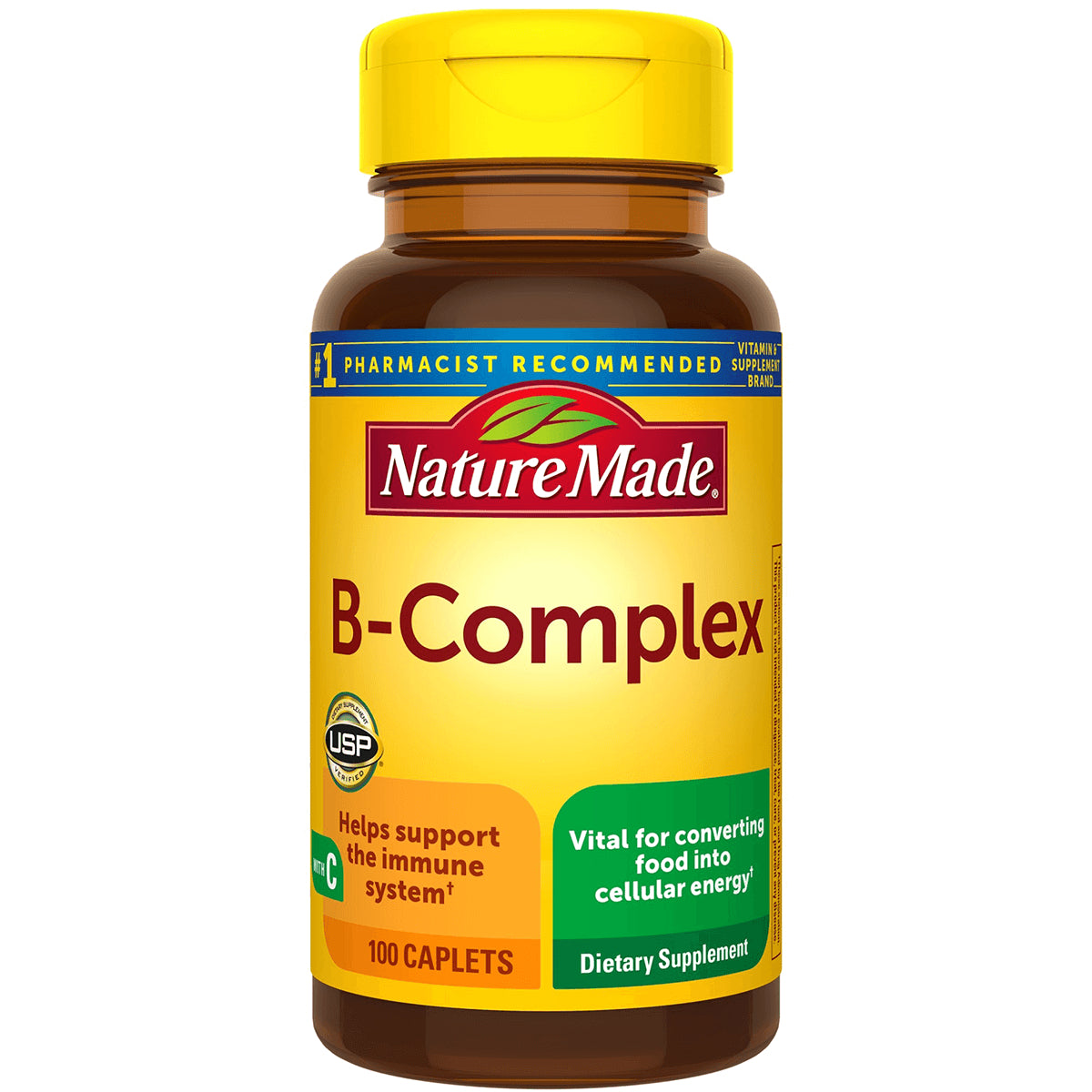 NTM030 | Nature Made B-Complex bottle with yellow label, 100 caplets dietary supplement