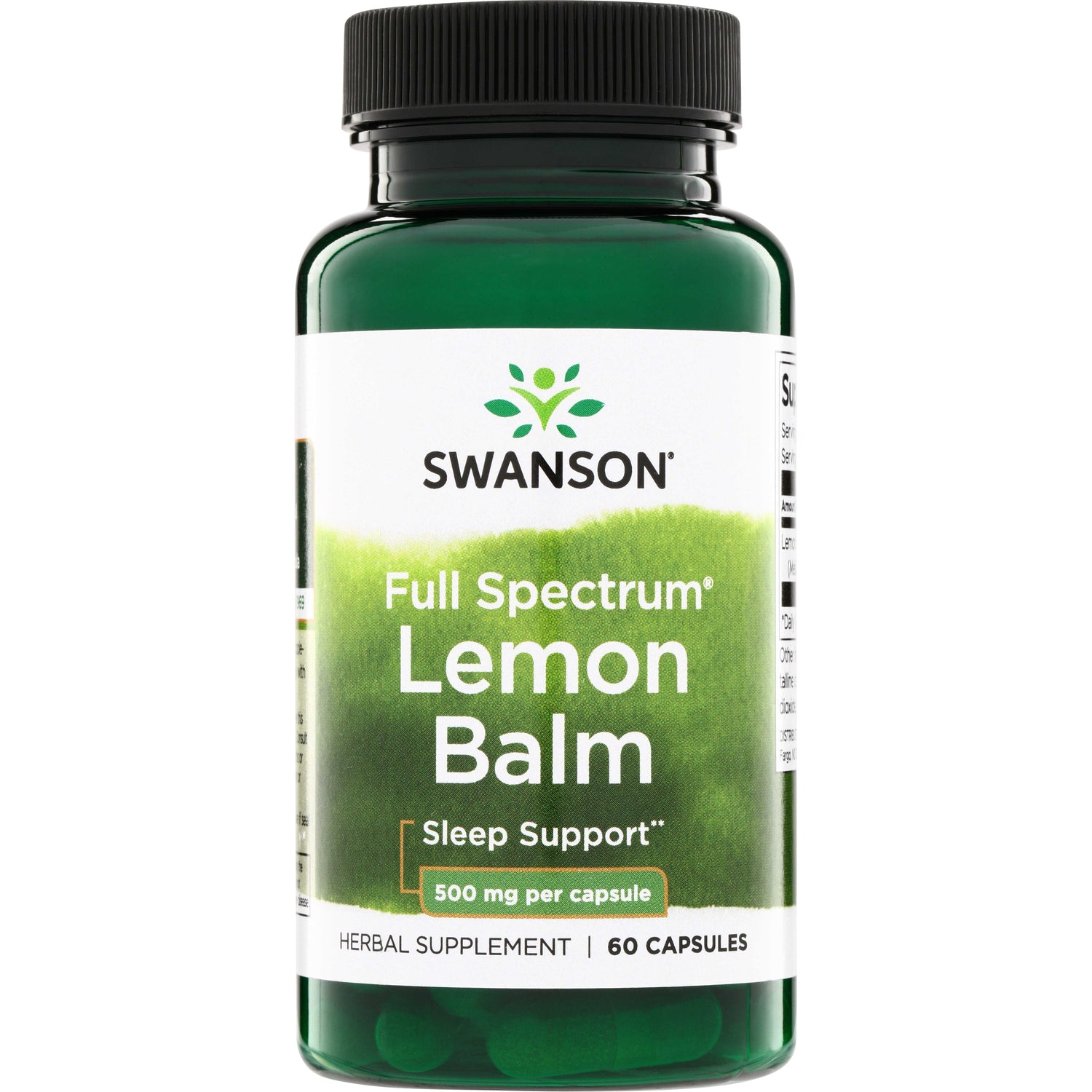 SW1120 | Swanson Full Spectrum Lemon Balm Sleep Support supplement, 500 mg per capsule, 60 capsules bottle