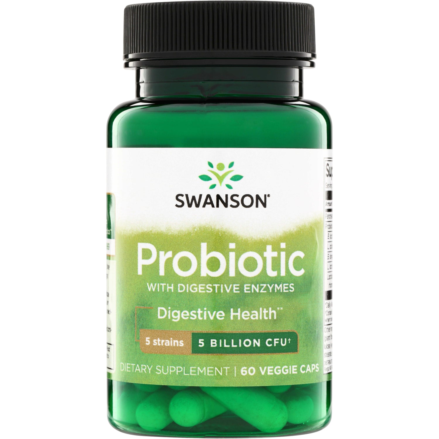 SWA037 | Swanson Probiotic with Digestive Enzymes, 60 veggie caps, 5 strains, 5 billion CFU