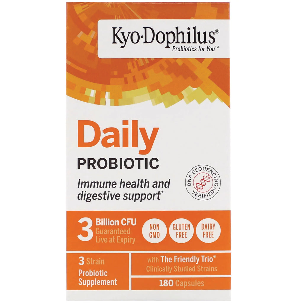 KY047 | Kyo-Dophilus Daily Probiotic box, 180 capsules, immune and digestive support, orange and white packaging - Thumbnail