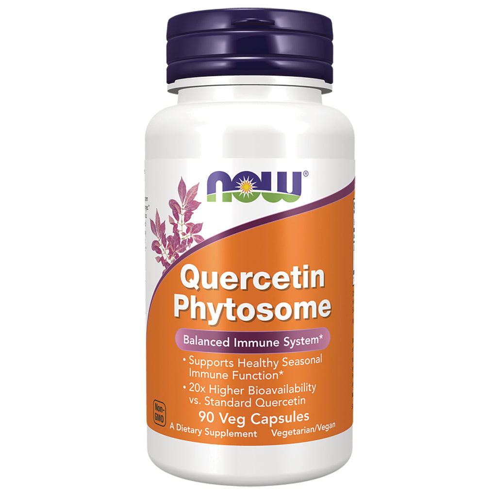 NWF1395 | NOW Quercetin Phytosome white bottle with orange label, 90 veg capsules, balanced immune support - Thumbnail