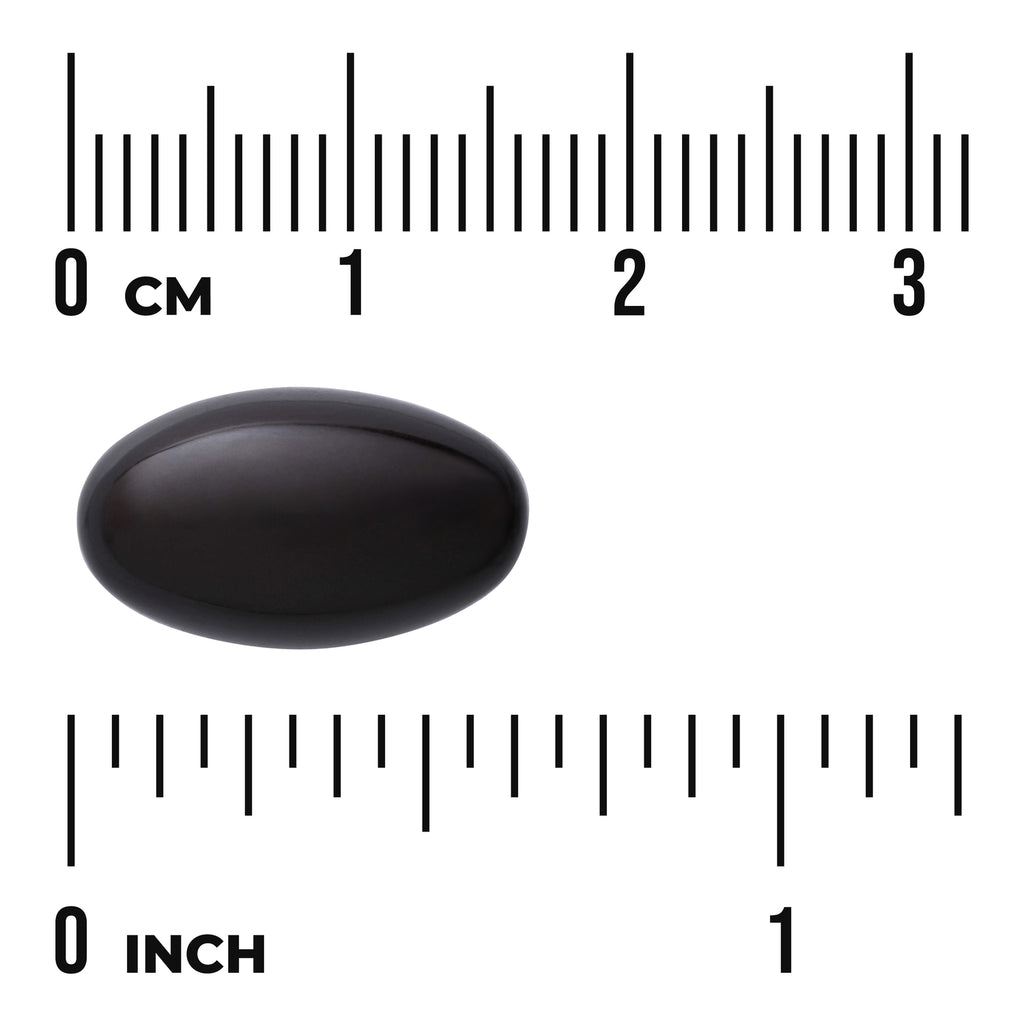 SWU1031 | Black softgel shown with centimeter and inch rulers for size - Thumbnail