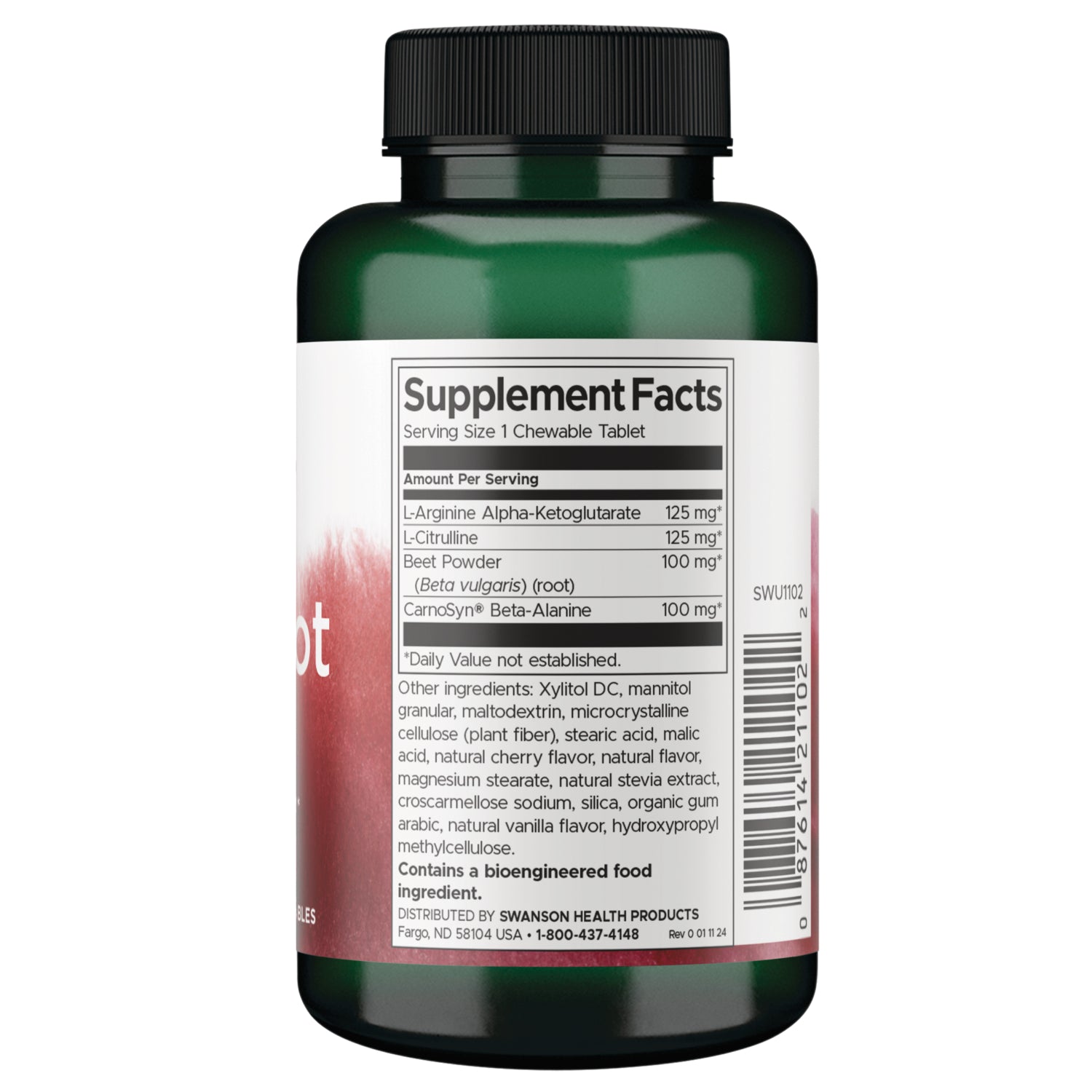 SWU1102 | Supplement Facts panel with serving size 1 chewable tablet and ingredient amounts