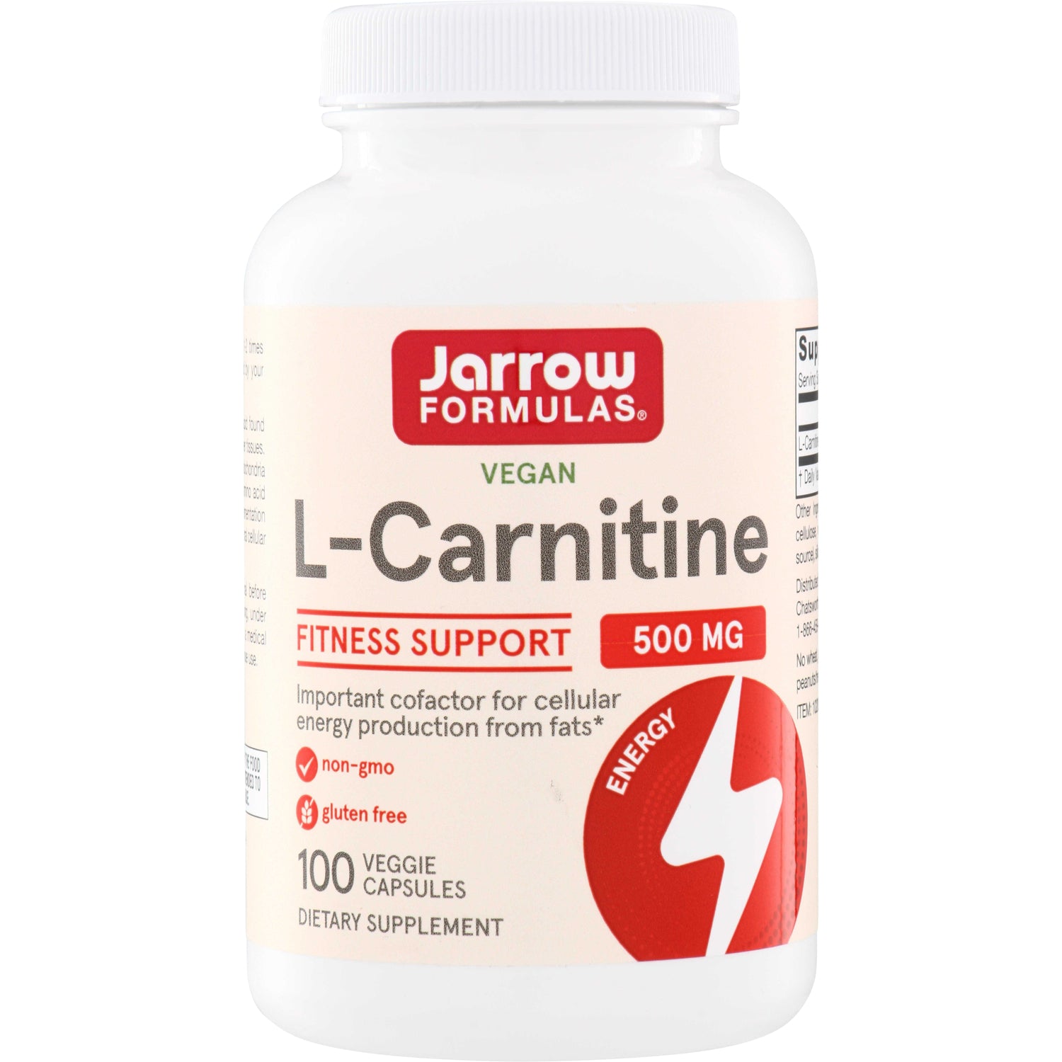 JR193 | Jarrow Formulas Vegan L-Carnitine 500 mg fitness support, 100 veggie capsules