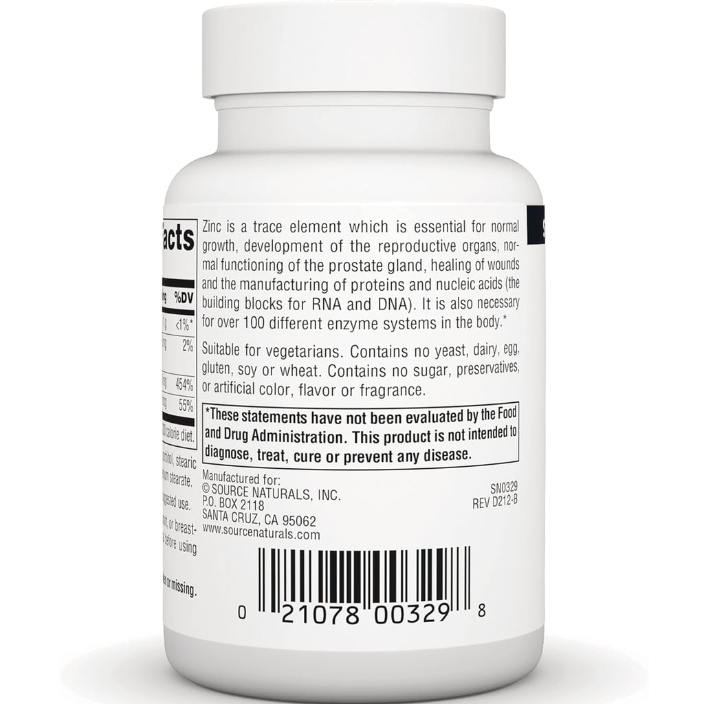 SN524 | Back label with supplement facts, vegetarian statement, and FDA disclaimer on Source Naturals bottle - Thumbnail