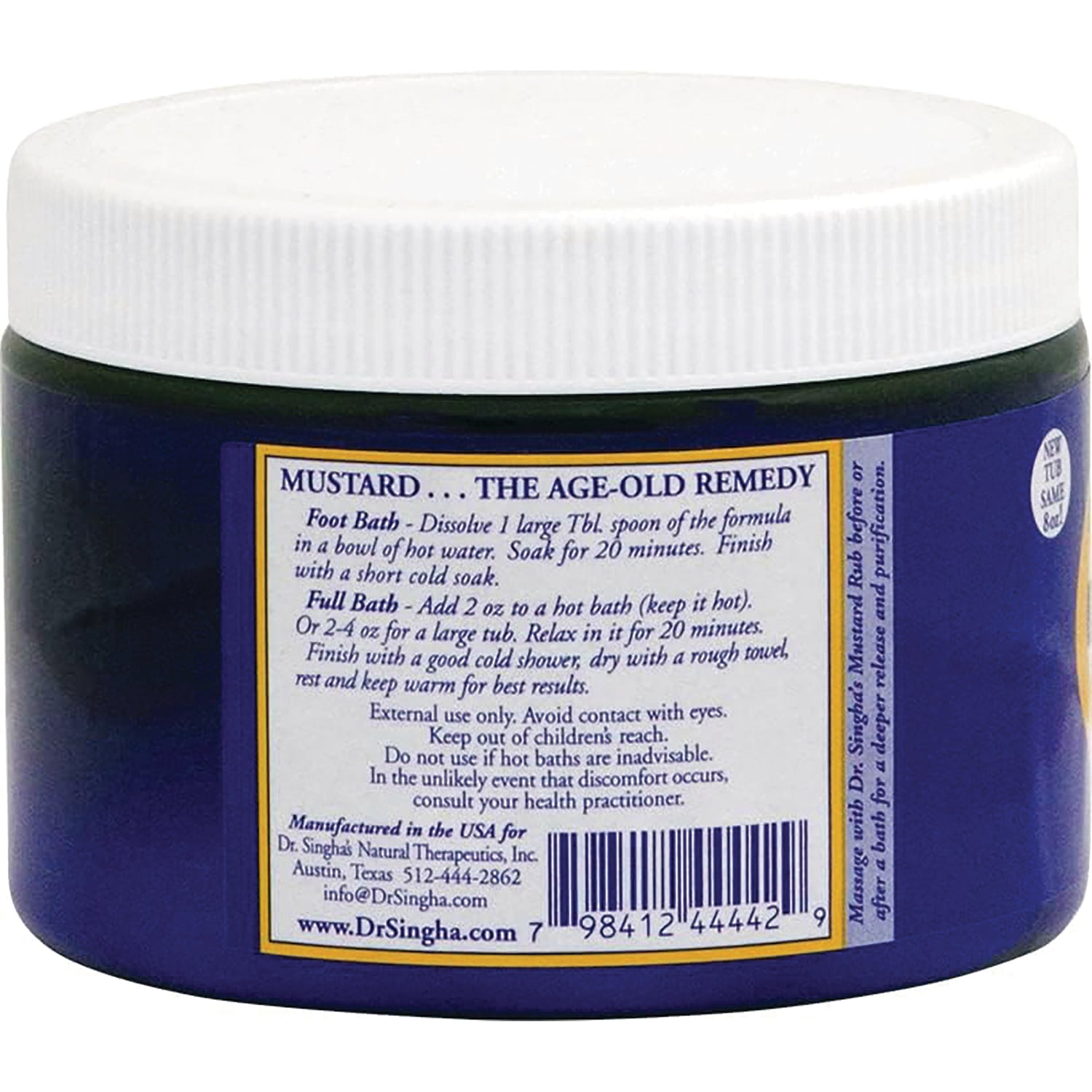 SNG003 | Back label of jar with directions and barcode; headline 'MUSTARD... THE AGE-OLD REMEDY'