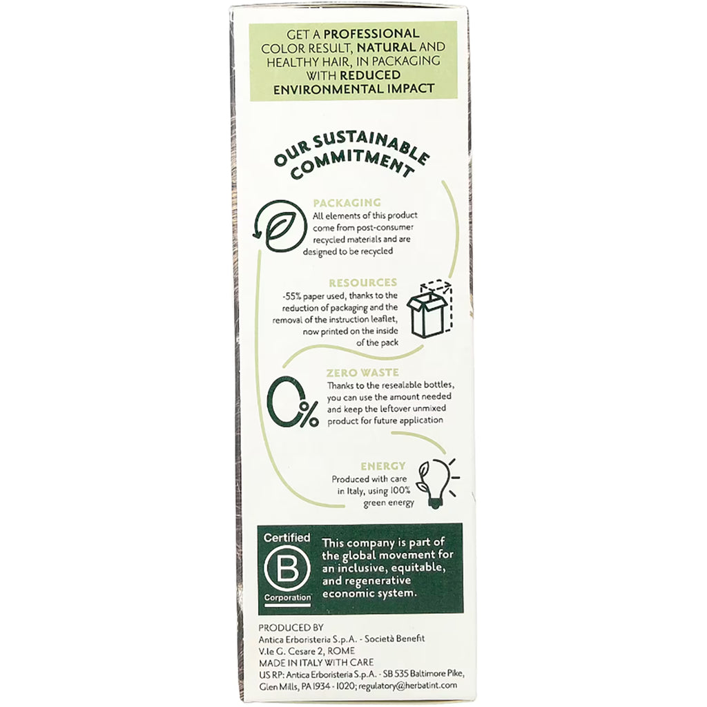 HBT006 | Back of product box showing OUR SUSTAINABLE COMMITMENT header, sustainability icons, Certified B Corporation badge and production details - Thumbnail