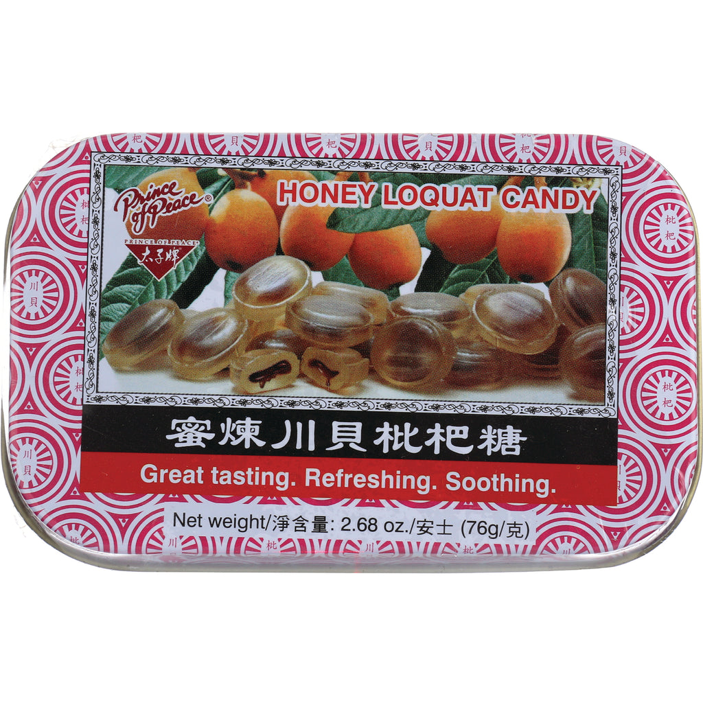 POP019 | Honey Loquat Candy tin showing loquats and hard candies on Prince of Peace packaging, net weight 2.68 oz - Thumbnail