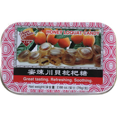 POP019 | Honey Loquat Candy tin showing loquats and hard candies on Prince of Peace packaging, net weight 2.68 oz