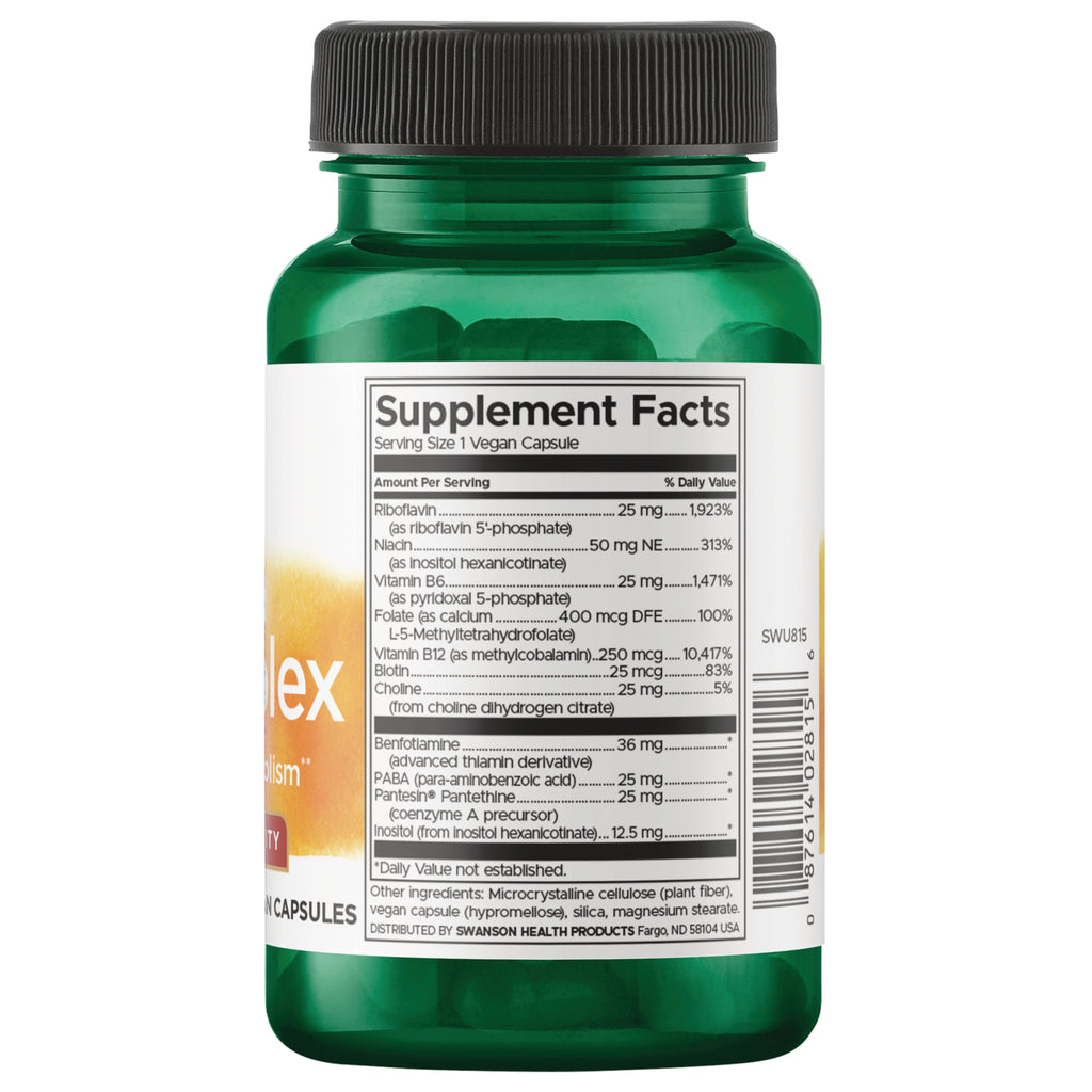 SWU815 | Supplement Facts panel with B vitamins list and serving size 1 vegan capsule - Thumbnail