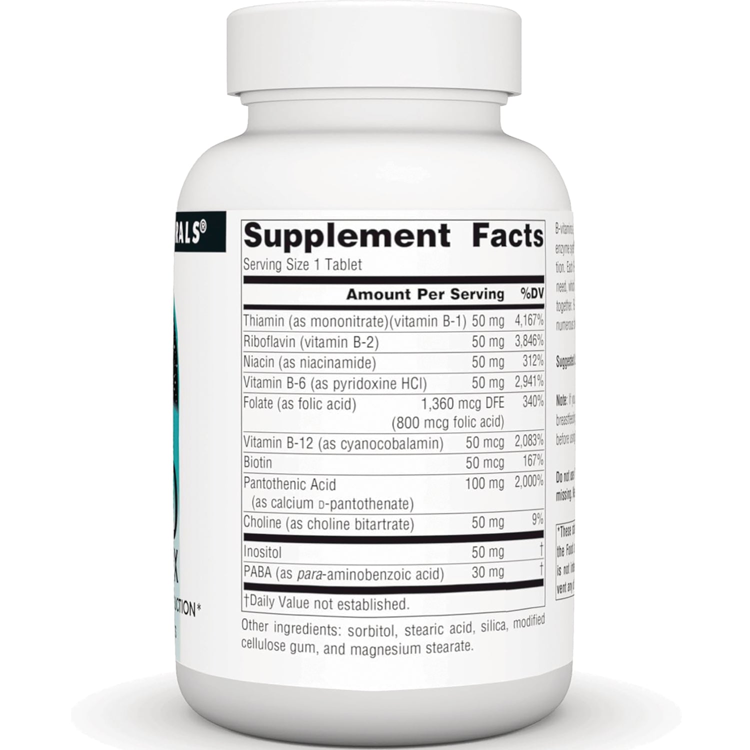SN527 | Back label with Supplement Facts panel, serving size 1 tablet