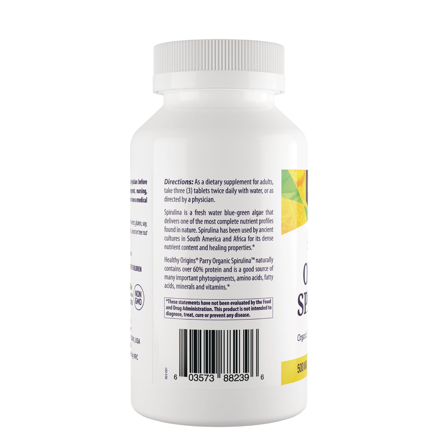 HRG067 | back label and product infographic on white supplement bottle showing directions, description, and barcode