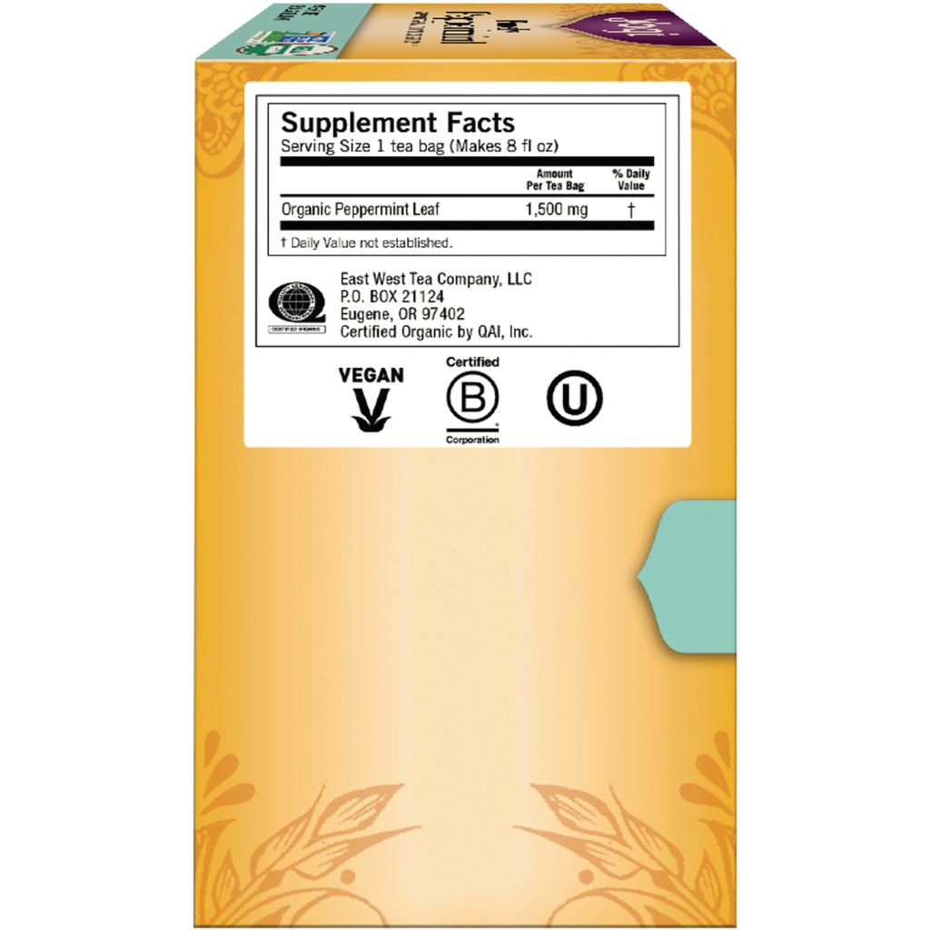 AHW027 | Back panel showing Supplement Facts (Organic Peppermint Leaf 1,500 mg) and vegan and certification icons - Thumbnail