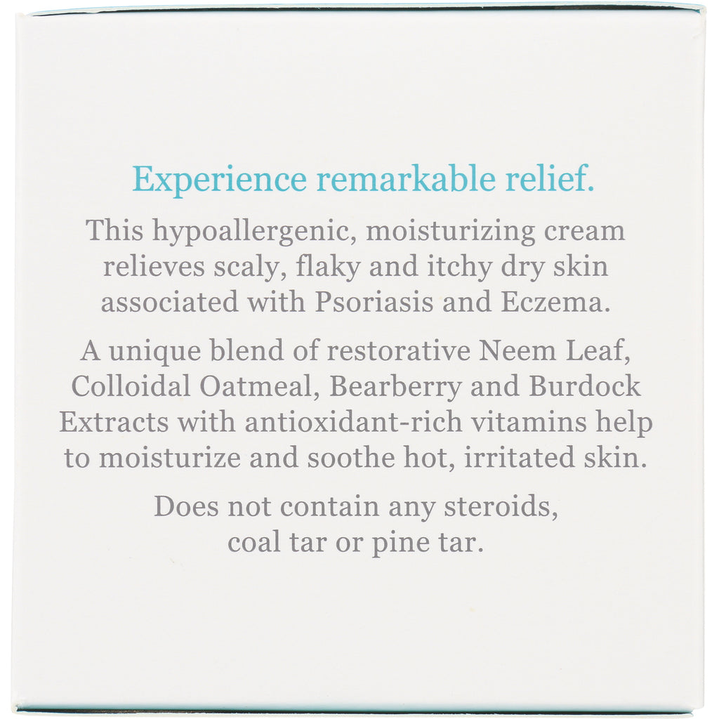 DE003 | Product infographic: Experience remarkable relief; hypoallergenic moisturizing cream with neem leaf, colloidal oatmeal, bearberry and burdock extracts - Thumbnail