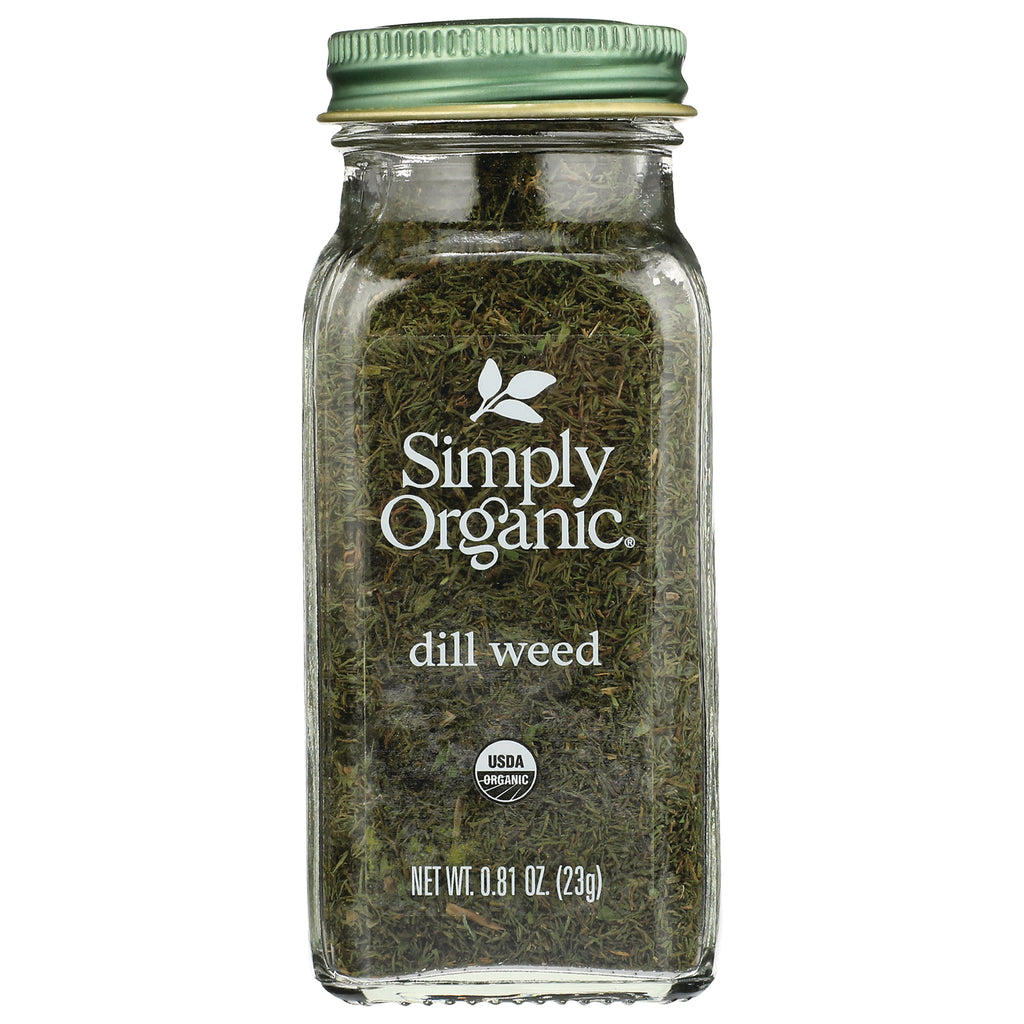 SMP066 | Glass jar of Simply Organic dill weed with green lid, front label visible - Thumbnail
