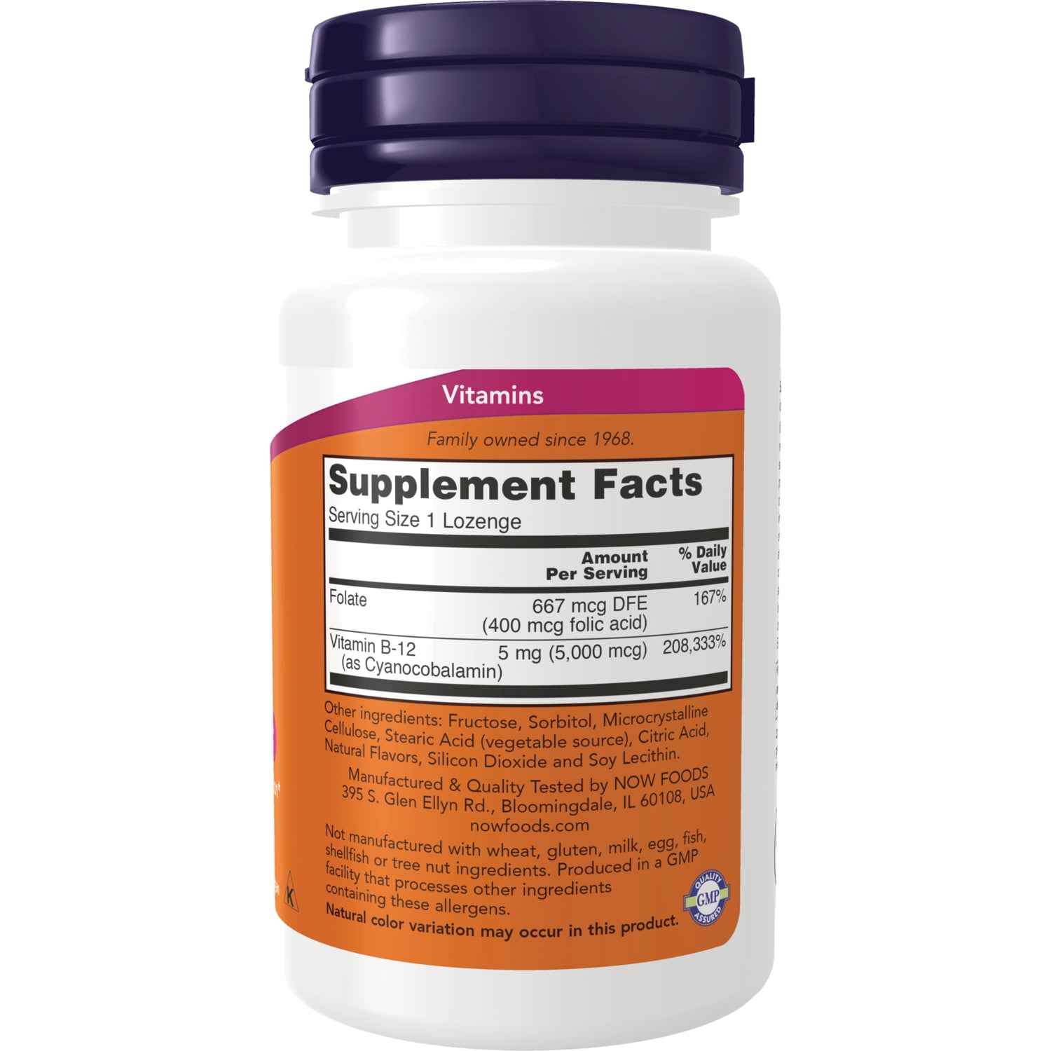NWF365 | Back label showing Supplement Facts panel with serving size 1 lozenge and ingredient list