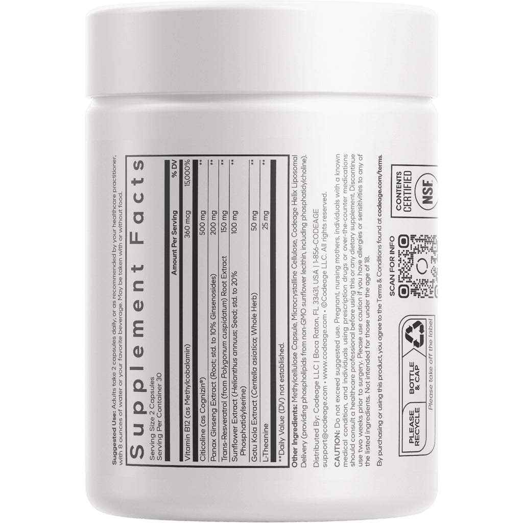 CDG032 | Back label showing Supplement Facts table, ingredient list, cautions and QR code - Thumbnail