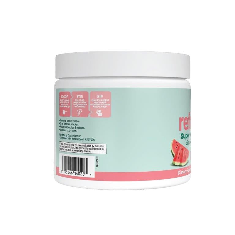 CFR033 | back label of watermelon supplement tub showing directions, barcode, and small watermelon graphic - Thumbnail