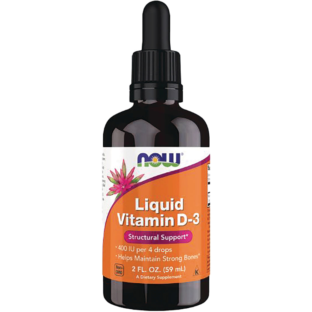 NWF134 | Amber dropper bottle labeled NOW Liquid Vitamin D-3 2 fl oz dietary supplement - Thumbnail