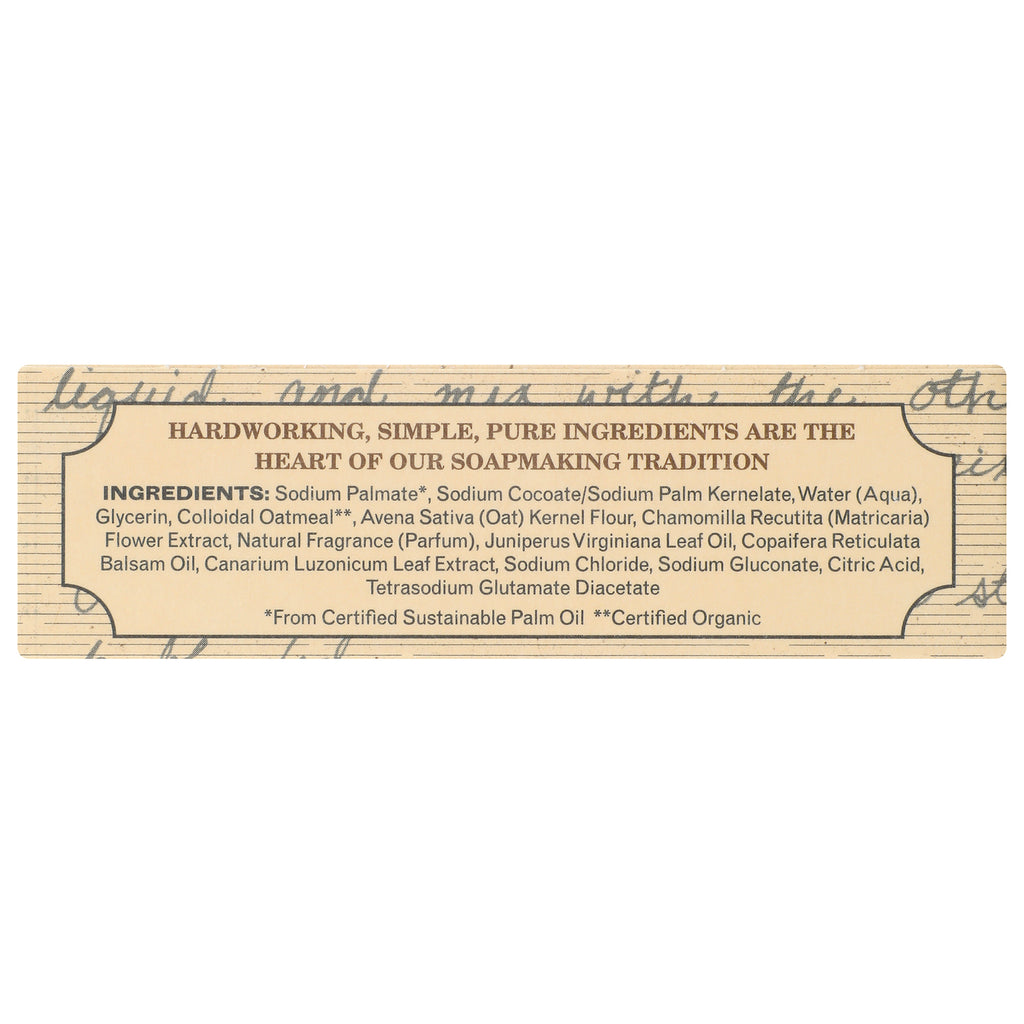 GP028 | back label showing ingredients list and text Hardworking, simple, pure ingredients are the heart of our soapmaking tradition - Thumbnail