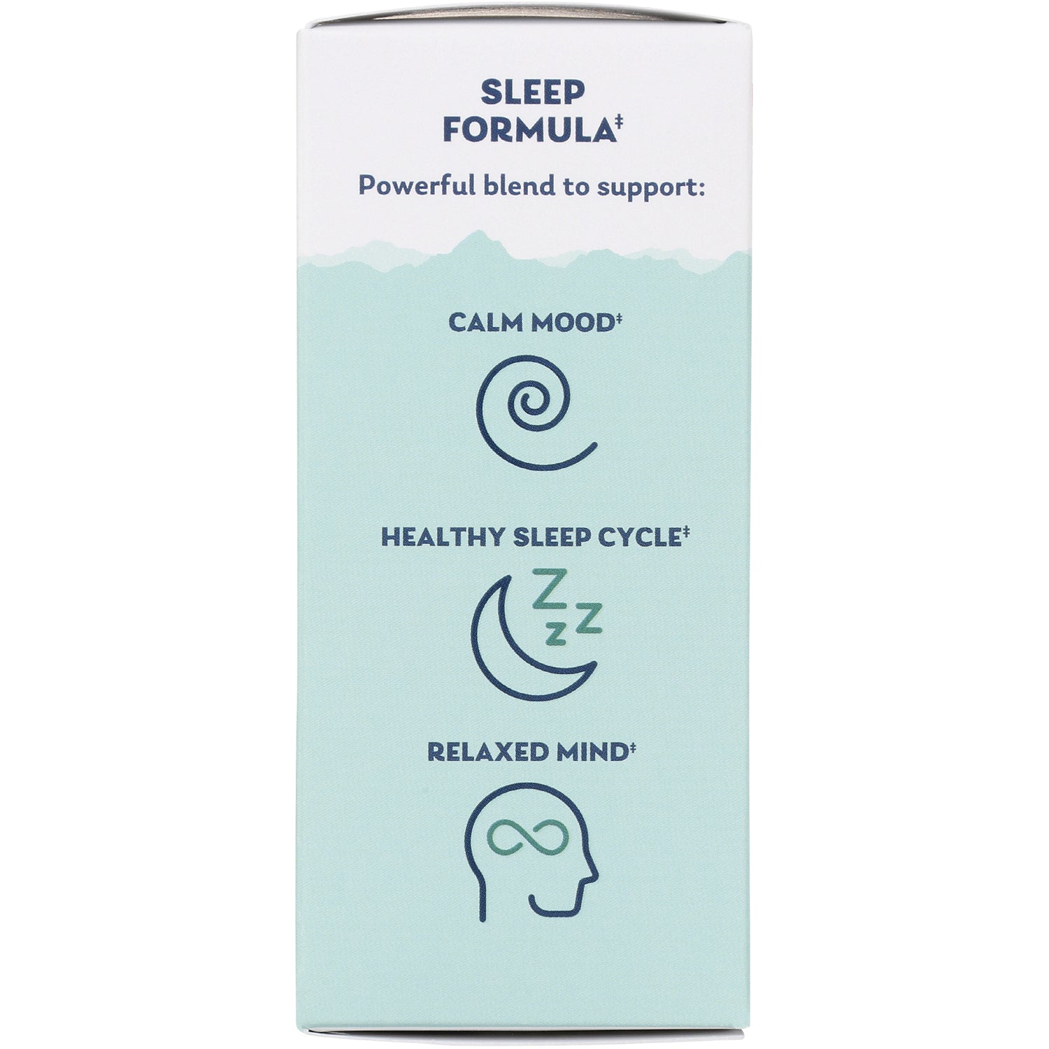 SLR488 | Back of box reading SLEEP FORMULA Powerful blend to support: CALM MOOD; HEALTHY SLEEP CYCLE; RELAXED MIND with icons