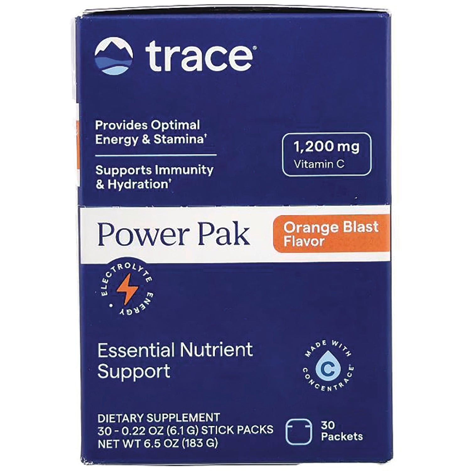 TM014 | Trace Power Pak Orange Blast Flavor, 1,200 mg Vitamin C, 30 packets