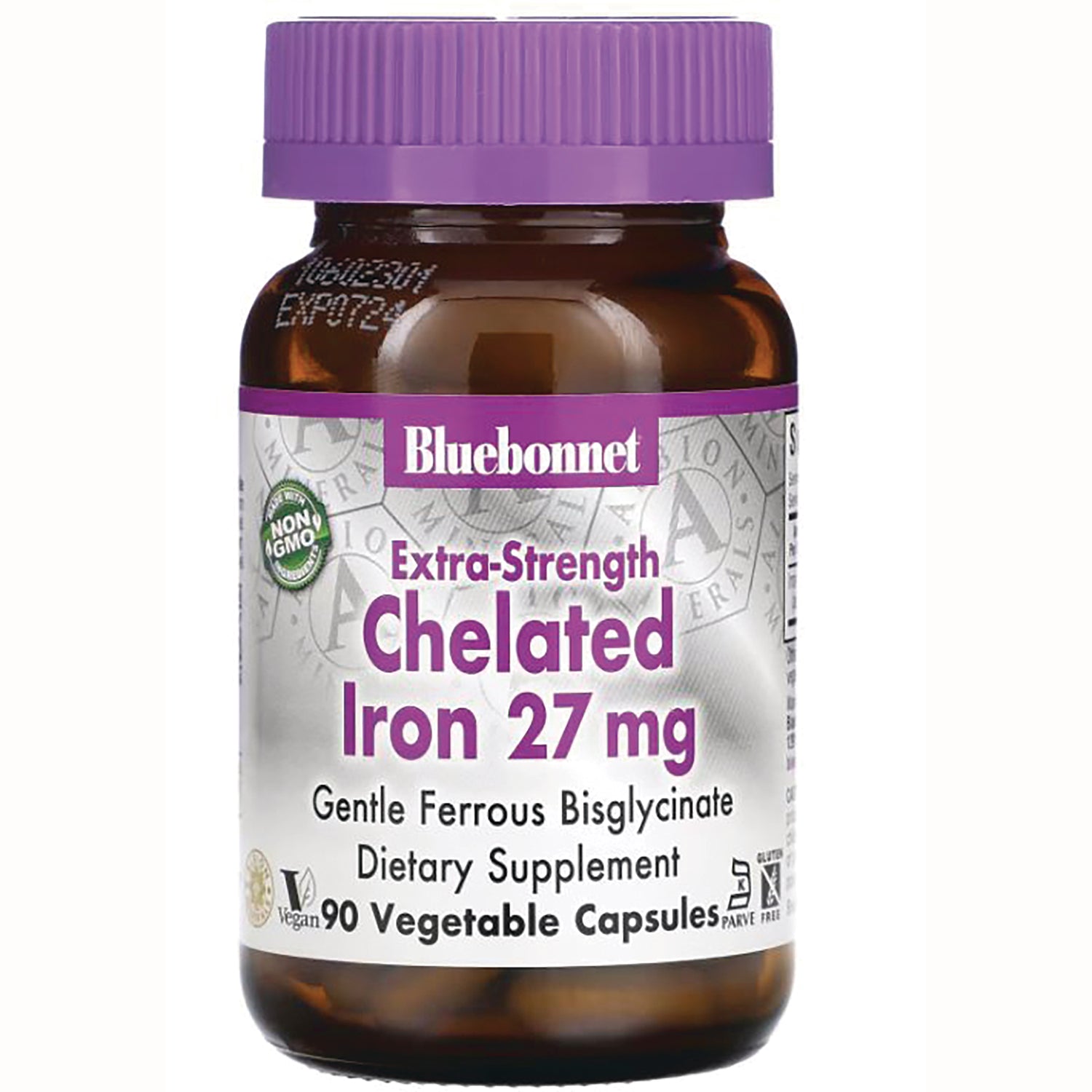 BLU079 | Bluebonnet Extra-Strength Chelated Iron 27 mg, 90 vegetable capsules