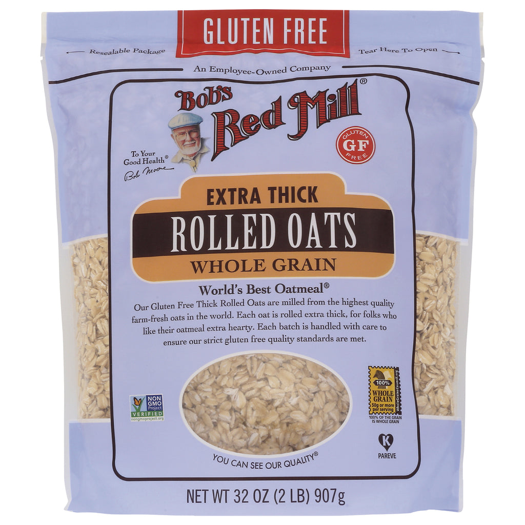 BOB337 | Bob's Red Mill Extra Thick Rolled Oats whole grain 32 oz front packaging with clear window and gluten free label - Thumbnail