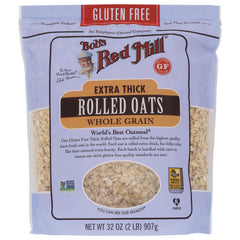 BOB337 | Bob's Red Mill Extra Thick Rolled Oats whole grain 32 oz front packaging with clear window and gluten free label