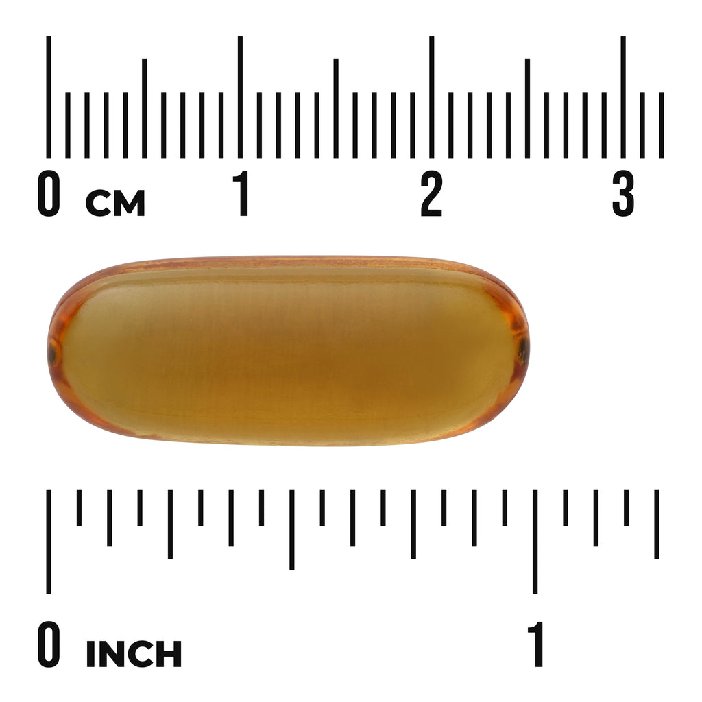 SW156 | Amber softgel capsule with cm and inch rulers for size reference - Thumbnail