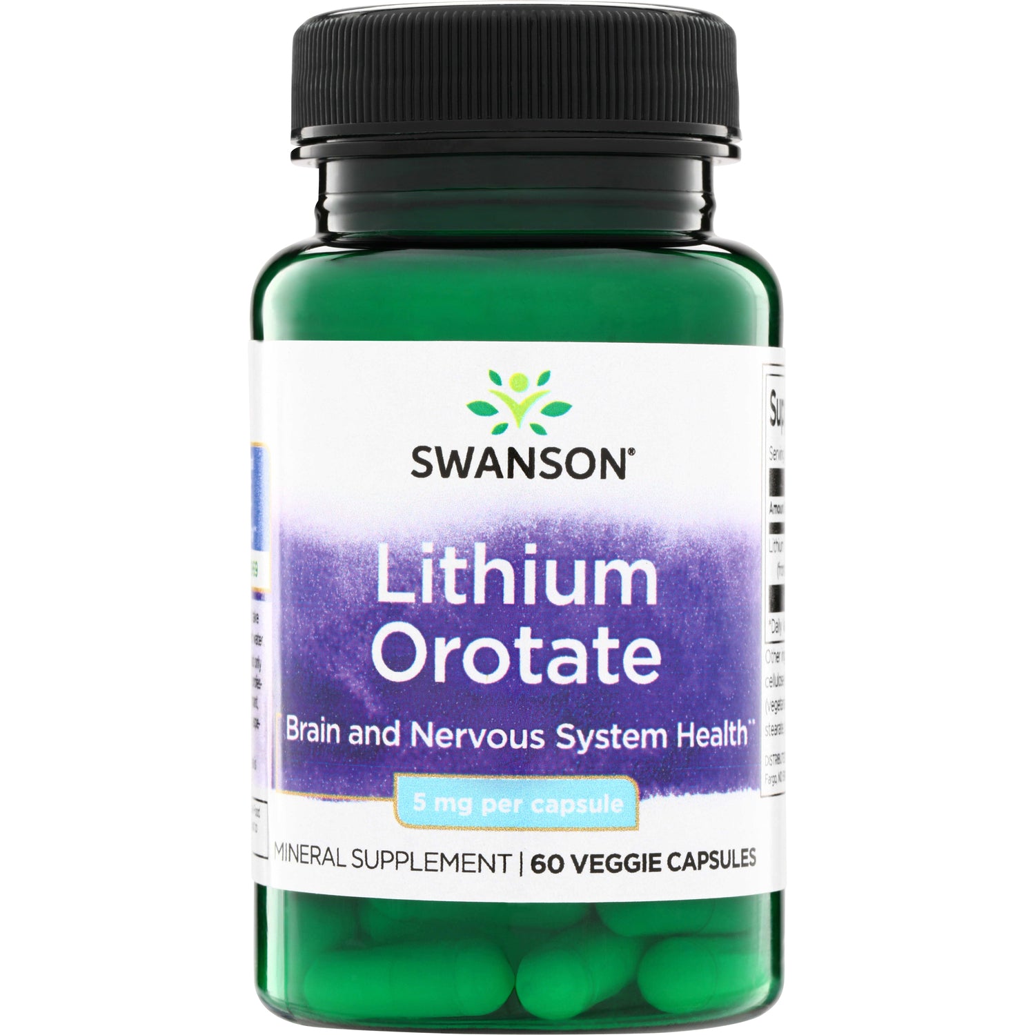 SWU913 | Swanson Lithium Orotate, Brain and Nervous System Health, 5 mg per capsule, 60 veggie capsules