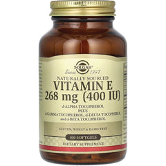 SLG251 | Solgar Vitamin E 268 mg (400 IU) amber bottle labeled 100 softgels