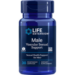 LE455 | Blue bottle labeled LIFE EXTENSION Male Vascular Sexual Support 30 vegetarian capsules dietary supplement