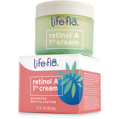 LFH059 | life-flo retinol A 1% cream jar on top of product box showing 1.7 FL OZ (50 mL)