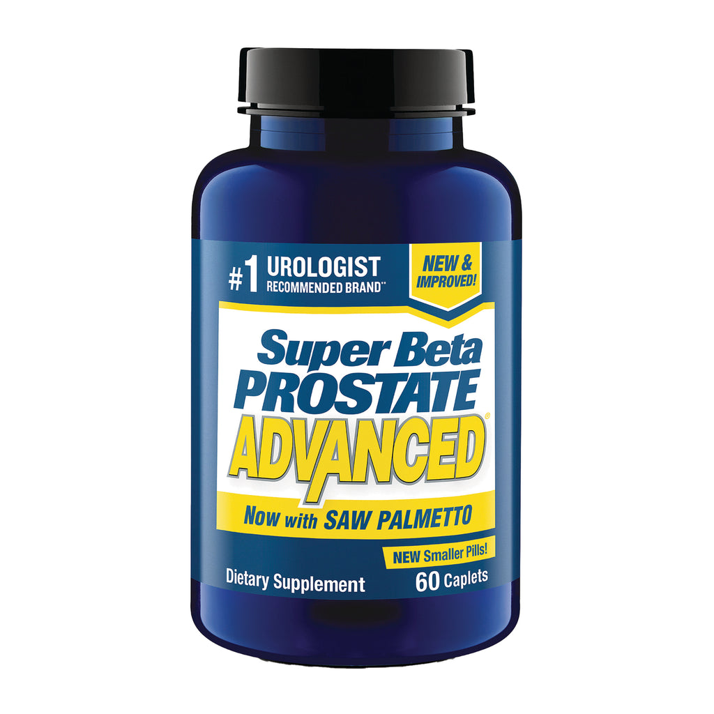 NWV011 | Blue bottle front showing Super Beta PROSTATE ADVANCED dietary supplement label reading Now with SAW PALMETTO, 60 caplets - Thumbnail