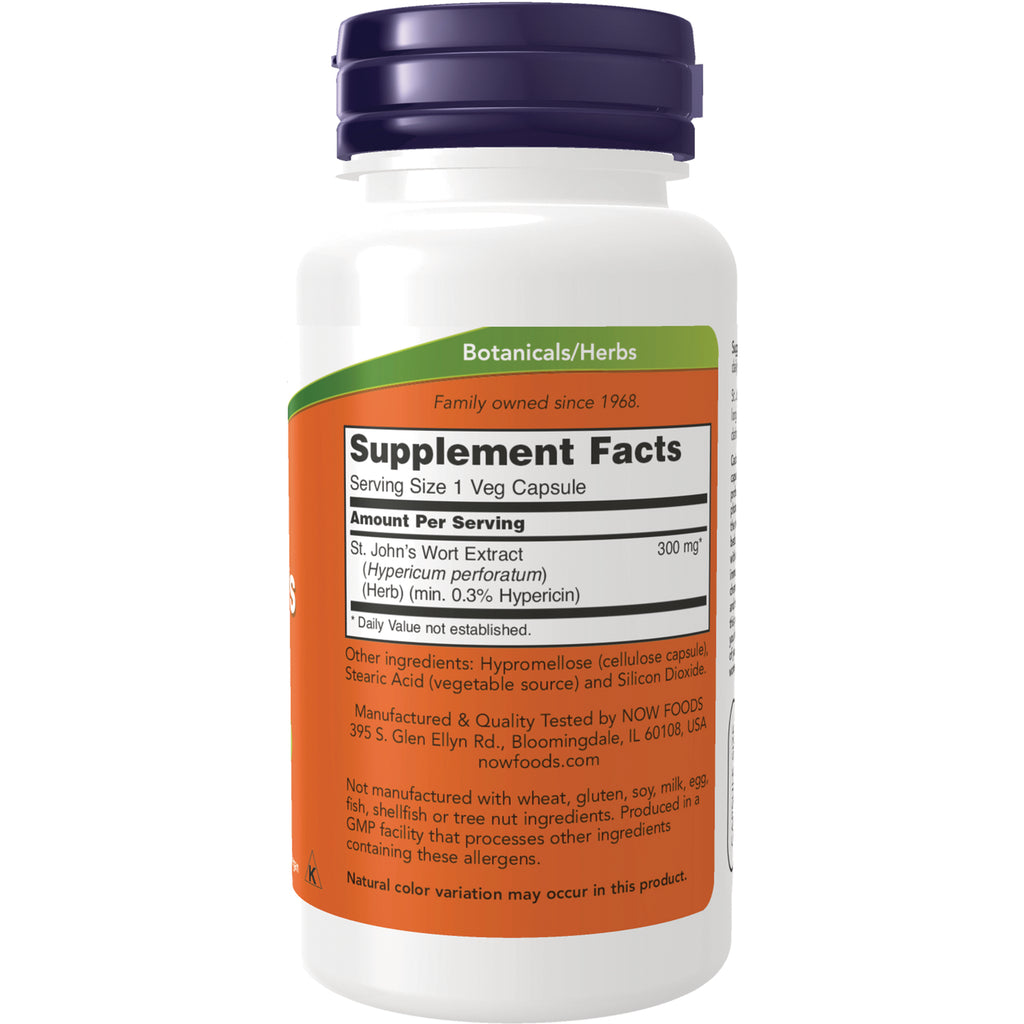 NWF350 | back of white supplement bottle showing Supplement Facts panel with St. John's Wort Extract and ingredient list - Thumbnail