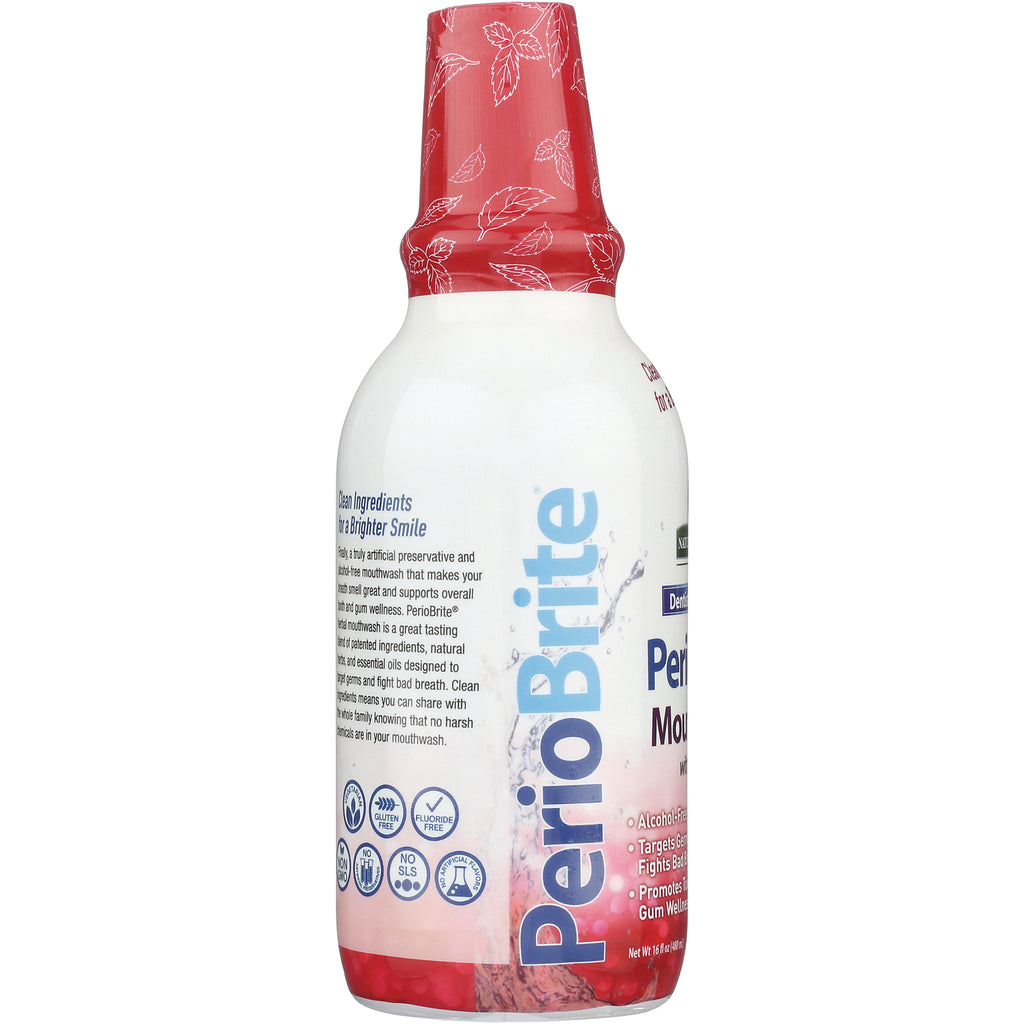 NAT175 | PerioBrite white mouthwash bottle with red cap and product infographic label - Thumbnail