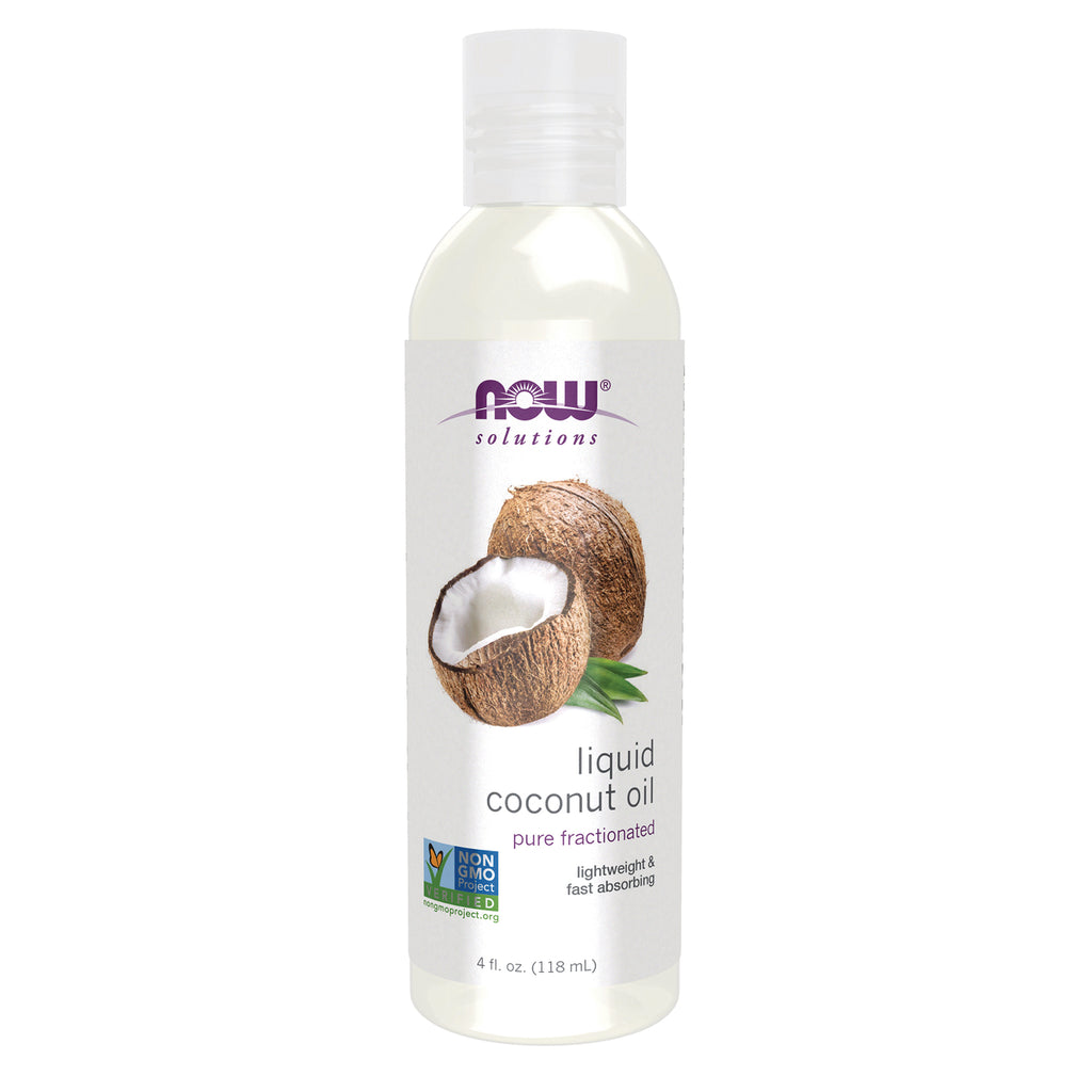 NWF1408 | NOW Solutions liquid coconut oil bottle with coconut image and Non GMO seal, 4 fl oz - Thumbnail