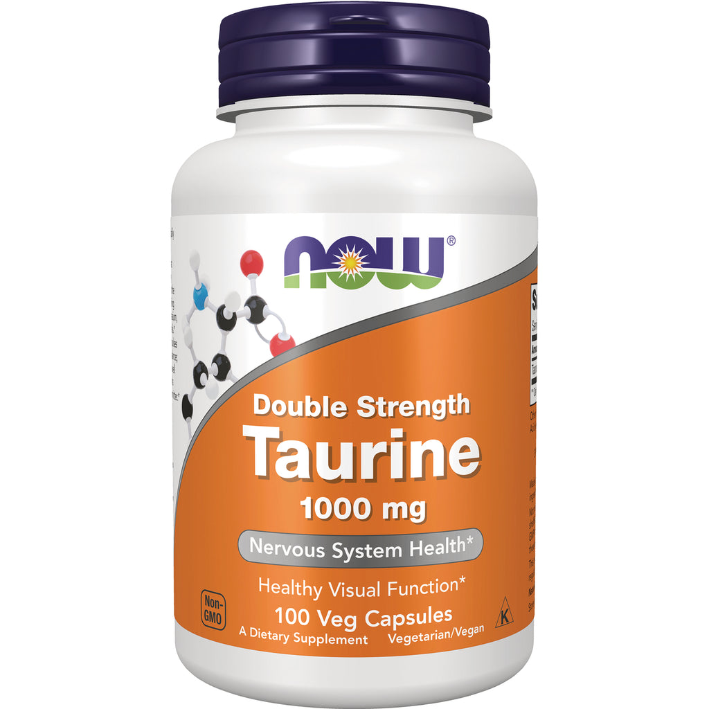 NWF179 | NOW Double Strength Taurine 1000 mg bottle, front label showing 100 Veg Capsules and Nervous System Health - Thumbnail