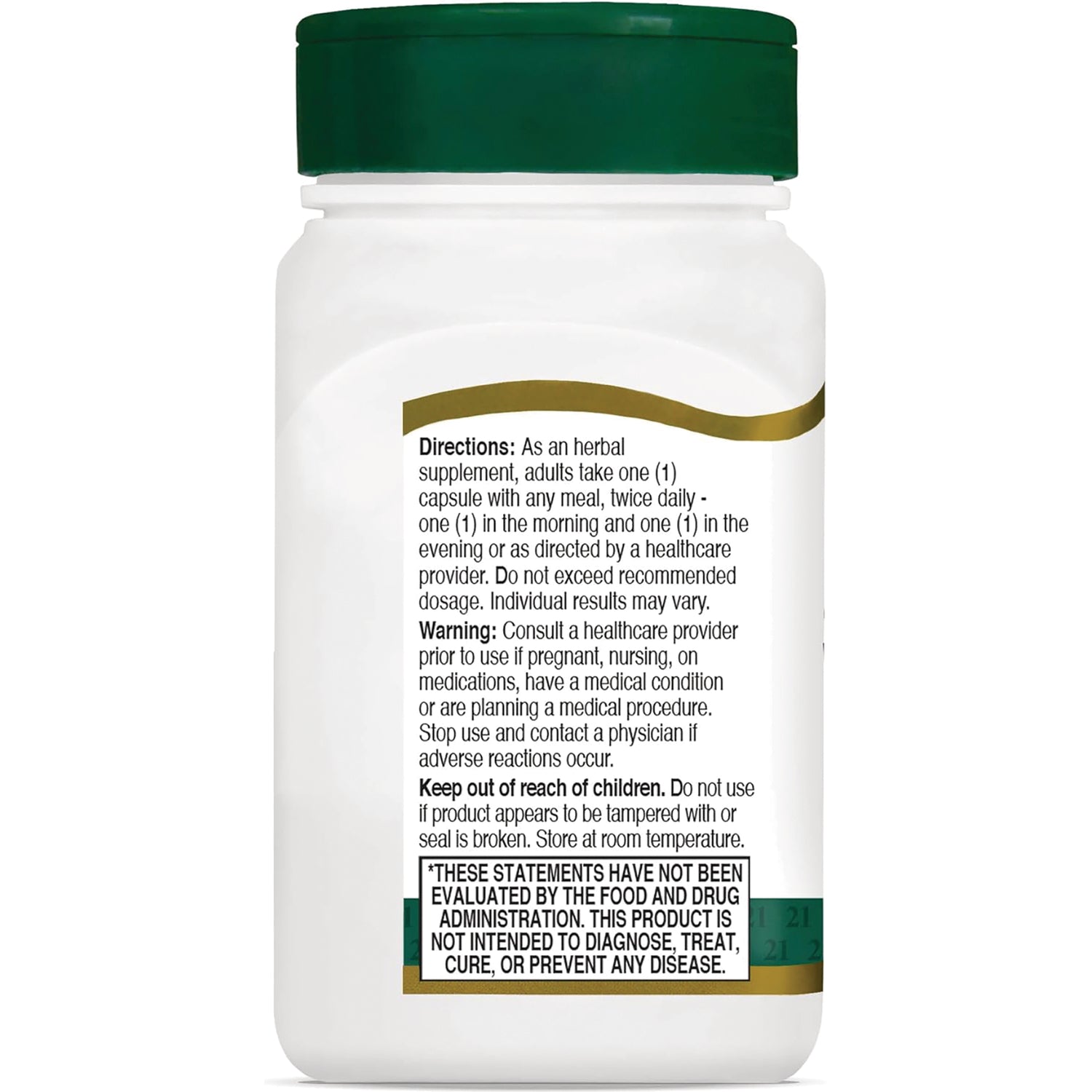 CNT141 | back label with directions, warnings, child safety and FDA disclaimer on white supplement bottle