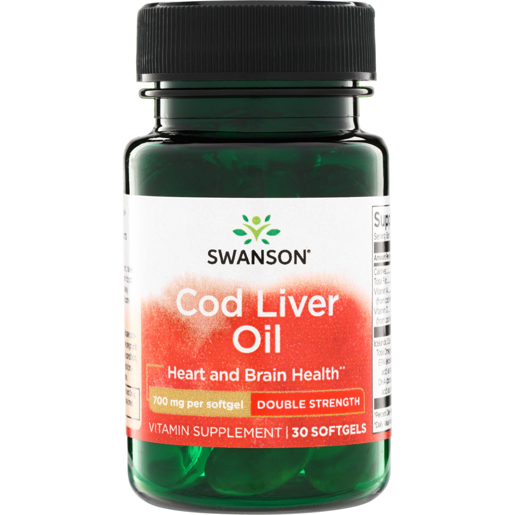SW1762 | Swanson Cod Liver Oil softgels, Heart and Brain Health, Double Strength 700 mg per softgel, 30 softgels - Thumbnail