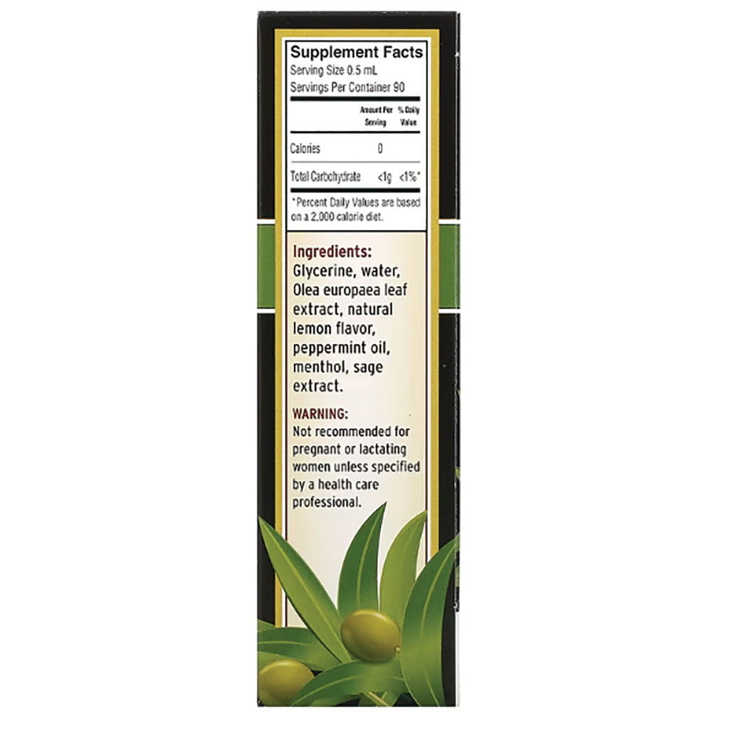BAR058 | Back panel showing Supplement Facts and ingredients list including Glycerine, water, Olea europaea leaf extract - Thumbnail